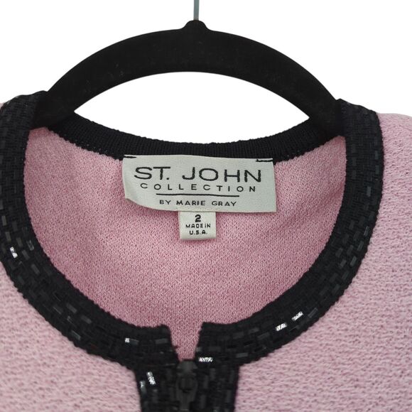 St John Women 2 Suit Set Pink Black Blazer Pants Santana Knit Pleated Paillettes - Picture 5 of 15